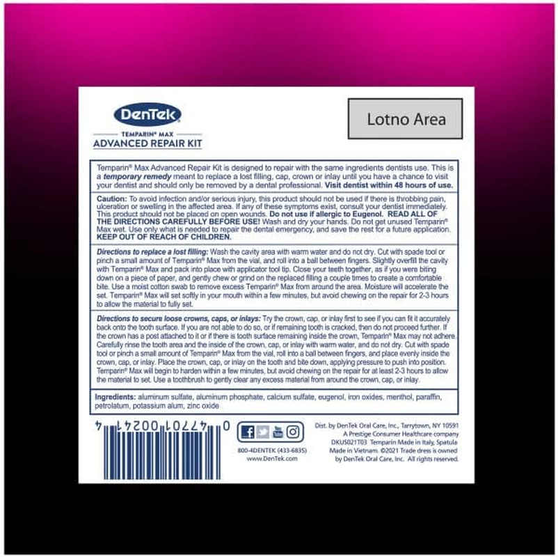 Dentek Temparin Max Caps & Fillings Repair Kit 2.64G 0.09 Ounce (Value Pack of 6)