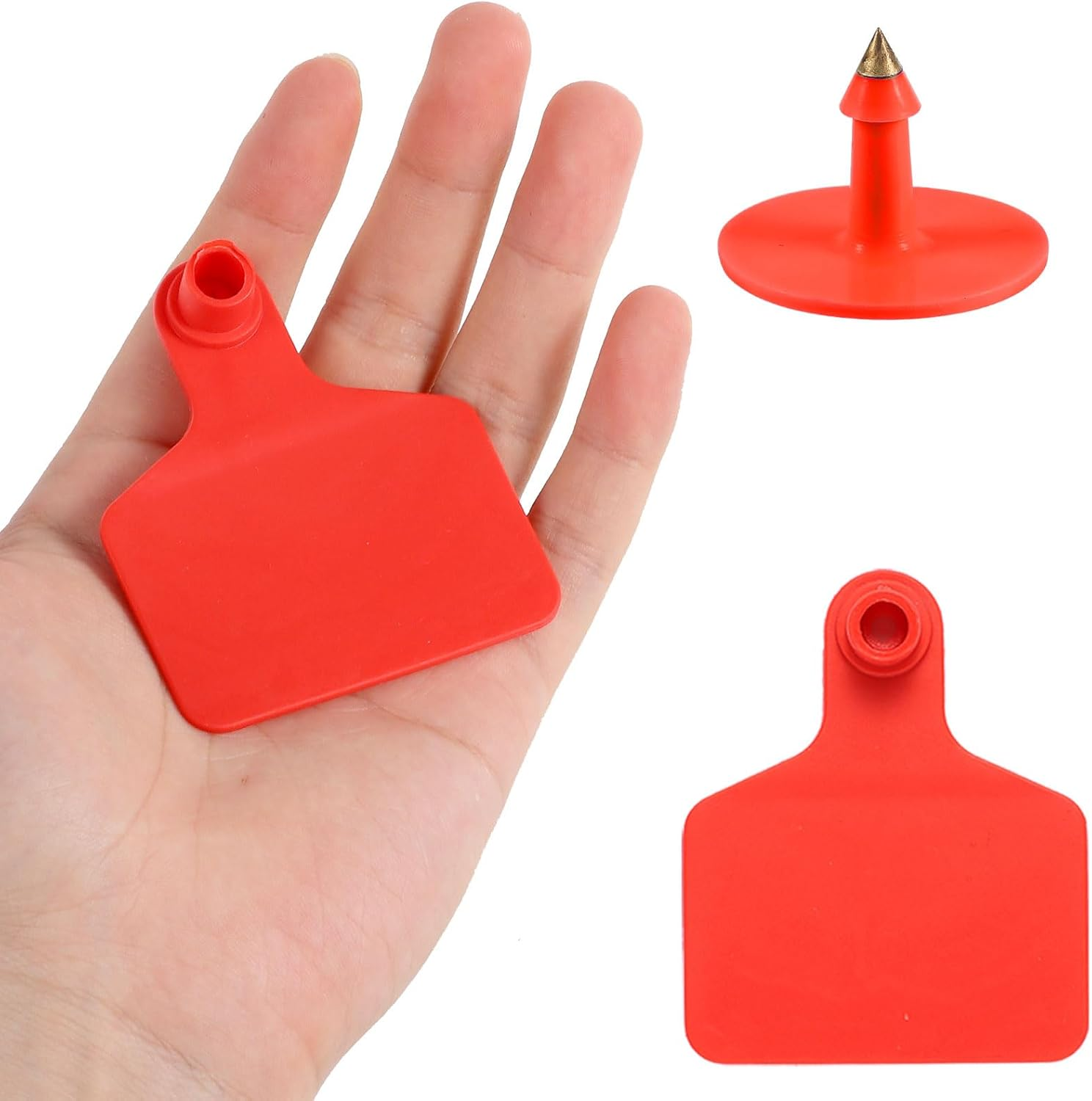 100PCS Large Plastic Livestock Ear Tags - ID Tags for Cattle, Sheep, Goats, Pigs - Red