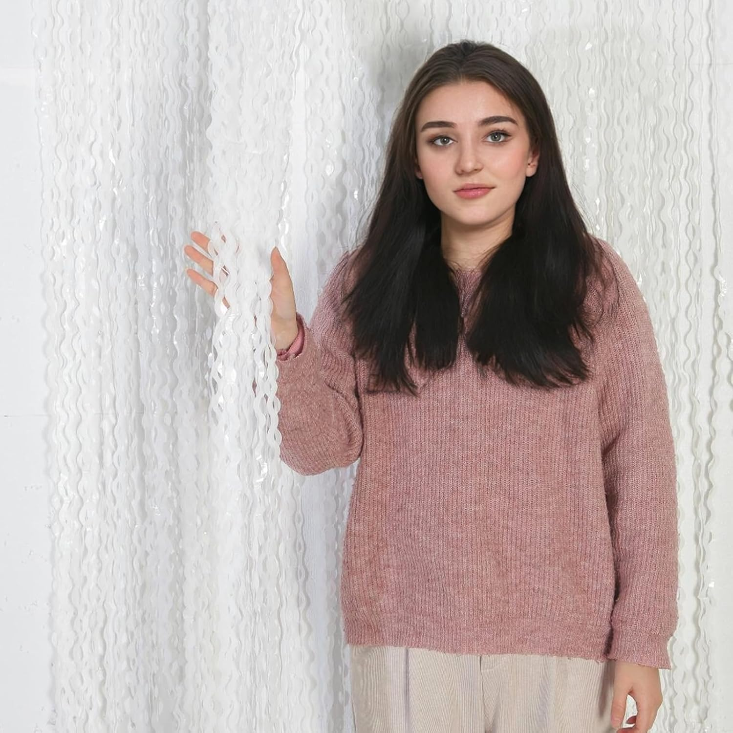 4 Pack White Door Streamers Foil Backdrop - 3.3X6.6Ft Metallic Tinsel Foil Fringe Curtains Photo Booth Backdrop for Party Decoration - Black image number 5