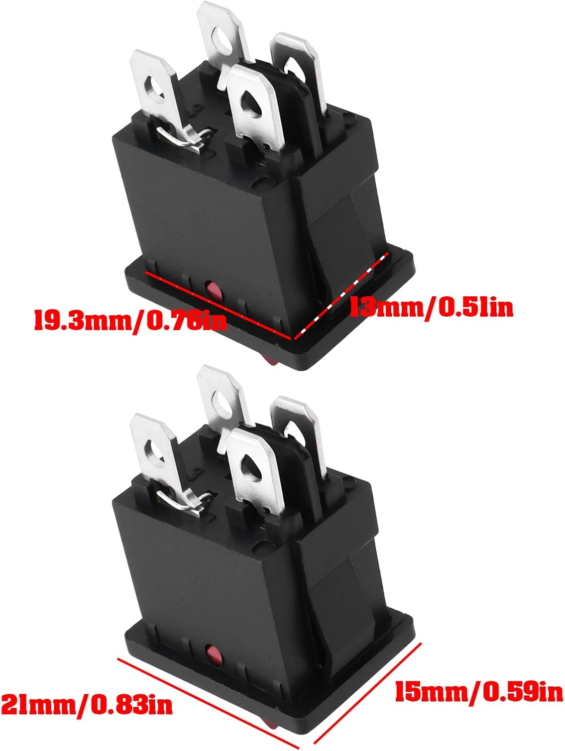 SING F LTD 10Pcs DPST 4Pin Rocker Switch 6A 250V Switch Illuminated (Red) KCD1-104 Suitable for Car and Marine(21X15Mm) image number 5