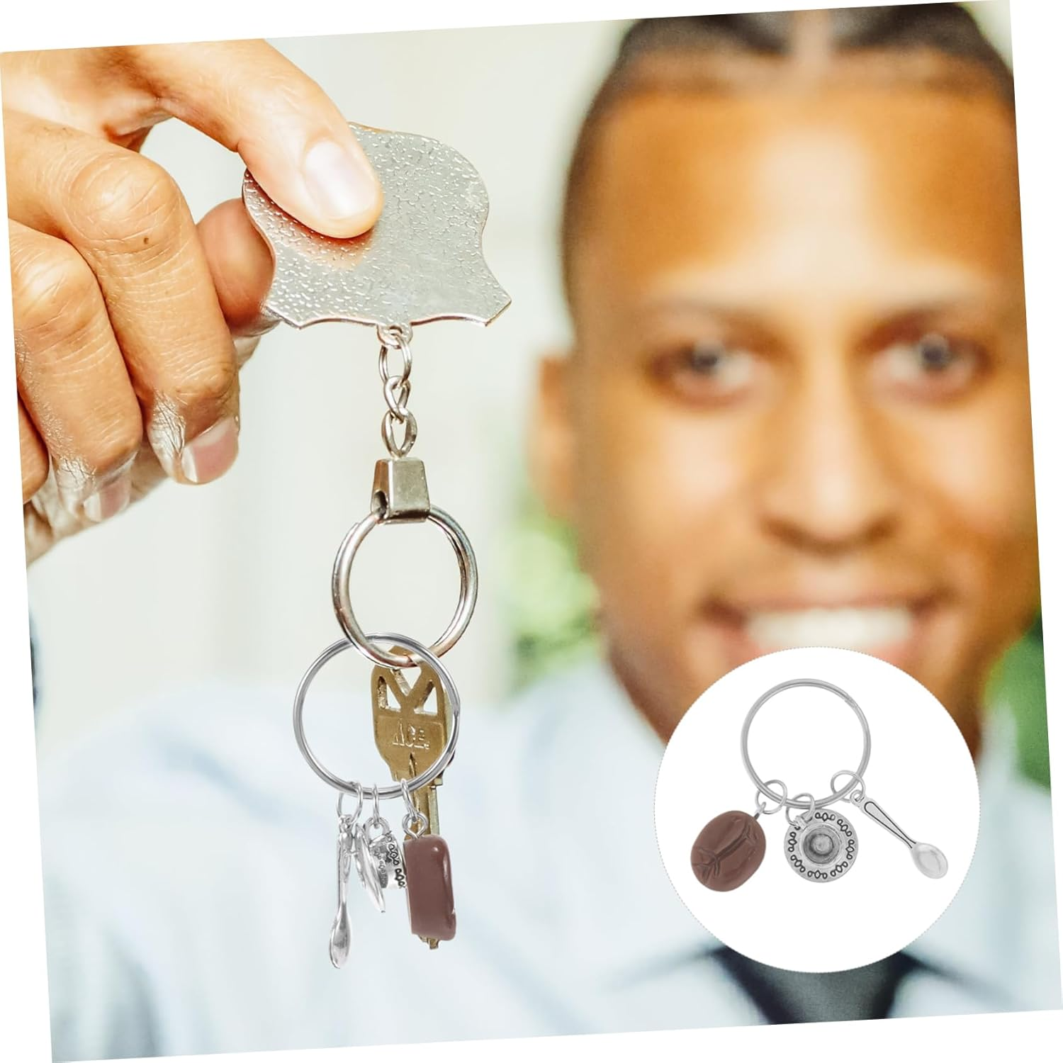 WESIEVYA Keychain Bag Hanging Key Ring Coffee Theme Key Ring Keychain for Car Phone Purse for Lovers image number 1