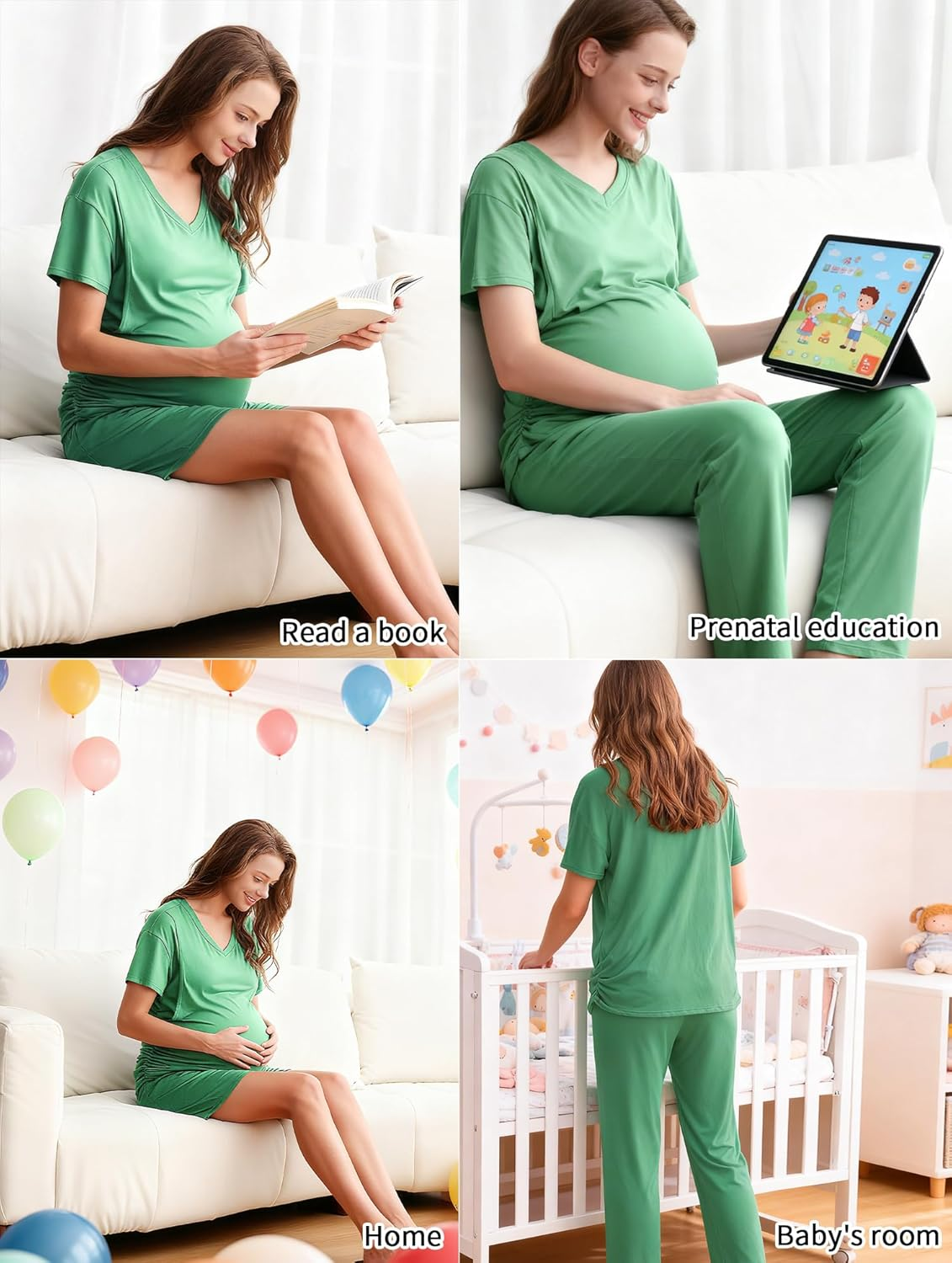DANSHOW 3 Piece Maternity Nursing Pajamas Set Postpartum Pjs Breastfeeding Sleepwear, Adjustable Waistband image number 4
