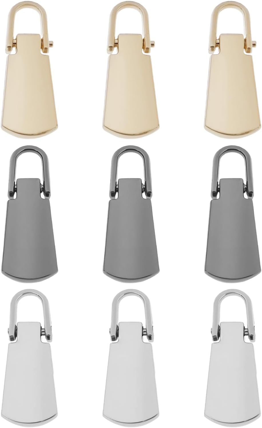 SG Store 9Pcs Detachable Zipper Pull Metal Puller Tap Slider Clip-On Pull Suitable for Bags Wallets Crafts Sewing (Gold, Silver, Gunmetal) image number 6