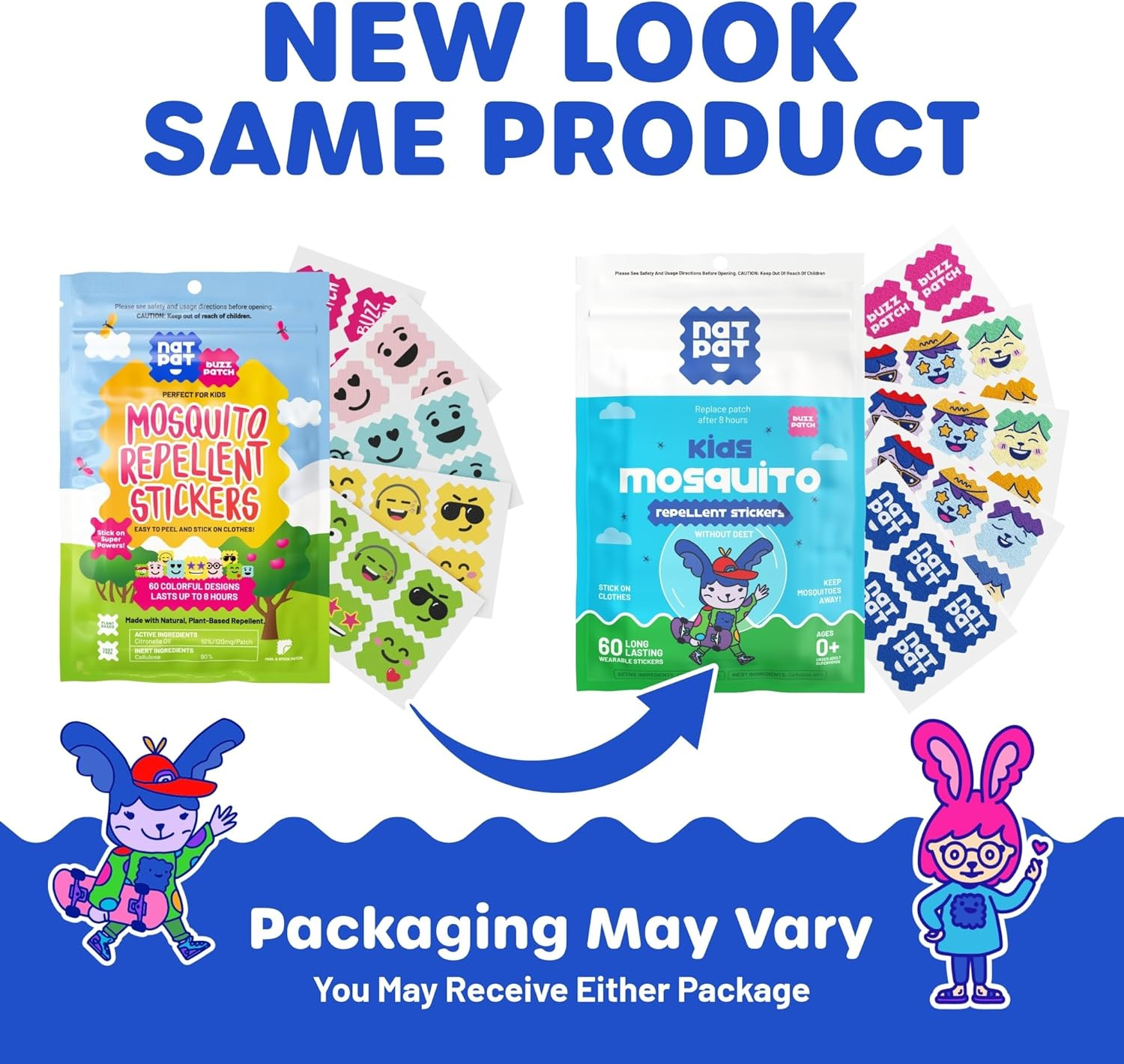 NATPAT Buzz Patch Mosquito Patch Stickers for Kids - Plant Based Ingredients, Non-Toxic - the Original All Natural Citronella Essential Oil Insect Patch, DEET Free, for Toddlers, Kids (60 Pack)