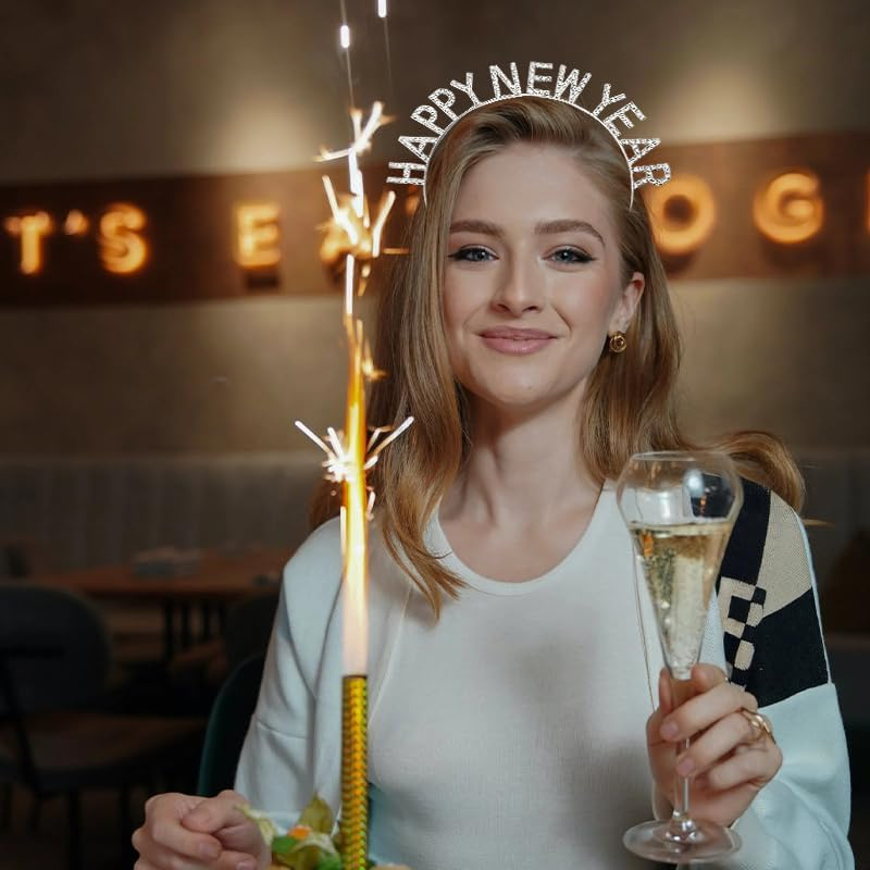 New Years Headband for Women Happy New Year Decorations 2024 Silver Rhinestone Headpiece for Girls New Year'S Eve Party Hats Holiday Headbands for Toddler Girl Hair Accessories for Womens Hair Band image number 6