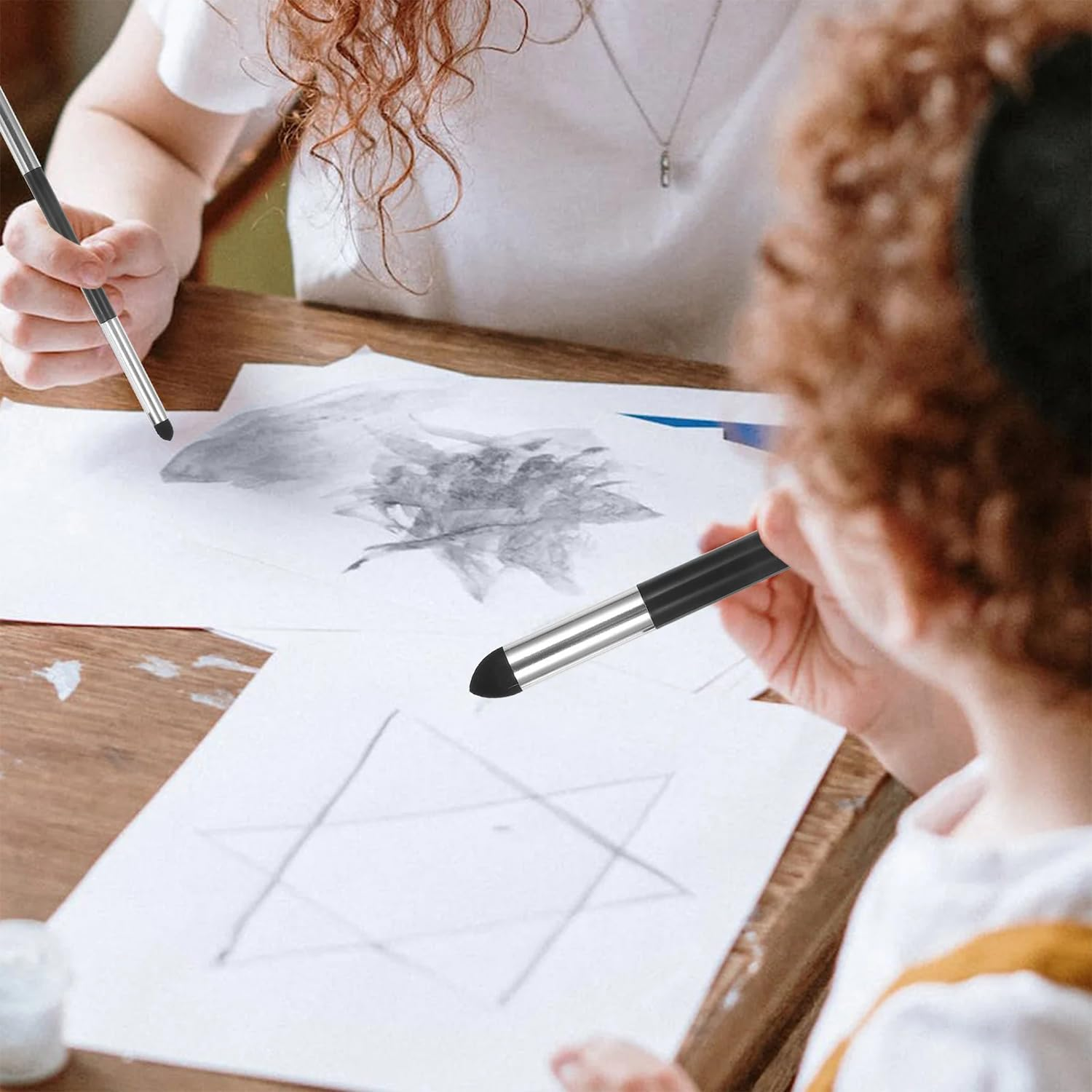 Funtyboo 6 Pcs Artist Blending Sponge Pen, Sketch Brush 2 Sizes Double-Headed Pastel Blending Stump Pencil for Artist Professional Student Detail Correcting Tool image number 4