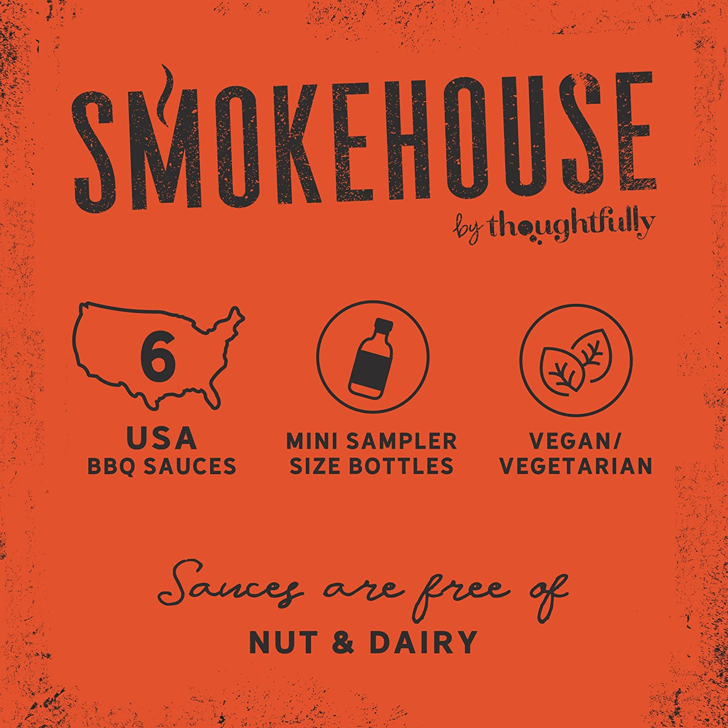 Smokehouse by Thoughtfully, Gourmet Mini BBQ Sauce Gift Set, Flavours Include Honey, Chipotle, Sweet & Spicy, Smoky Bourbon, Mango, and Kansas City, BBQ Sauce Variety Pack, Set of 6