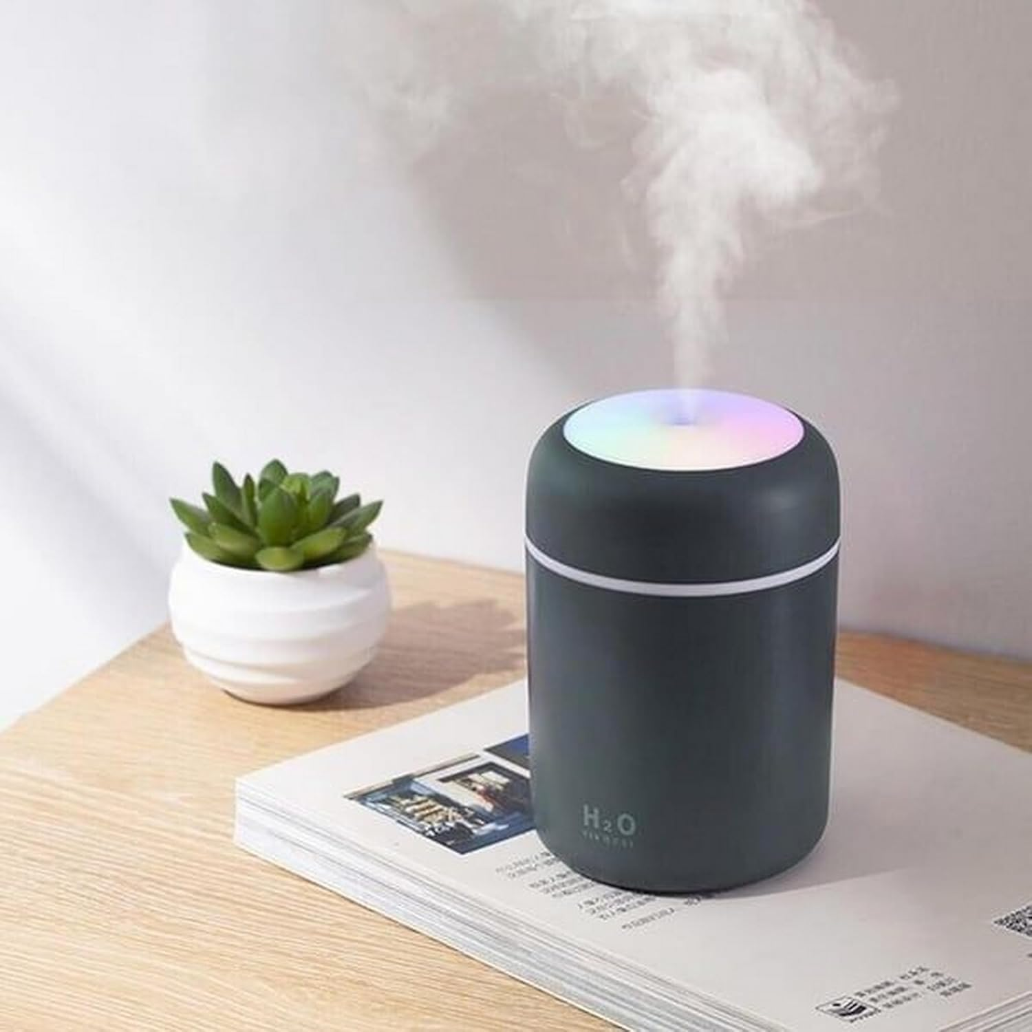 Portable Mini Humidifier, Colorful, Cool Mist, USB Powered. Perfect for Bedroom, Office & Car (300Ml, Black)