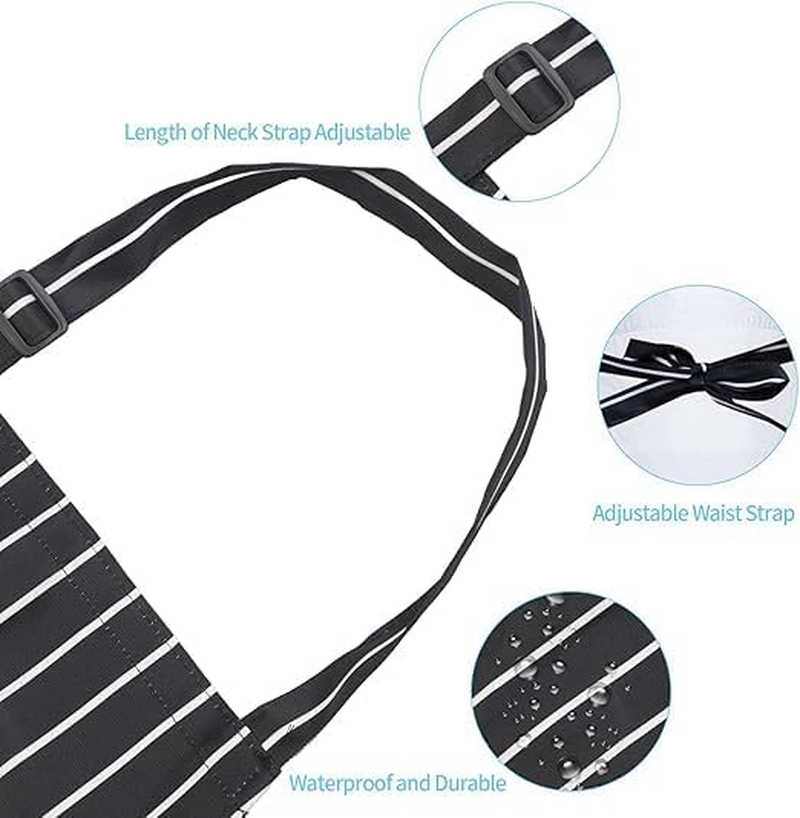 Apron and Chef Hat Set, Chef Outfit Adult, Adjustable Bib Apron Anti-Fouling with Pockets Black and White Striped Halter Apron for Unisex Suitable for Home Kitchen, Gardening, Cafes House image number 2