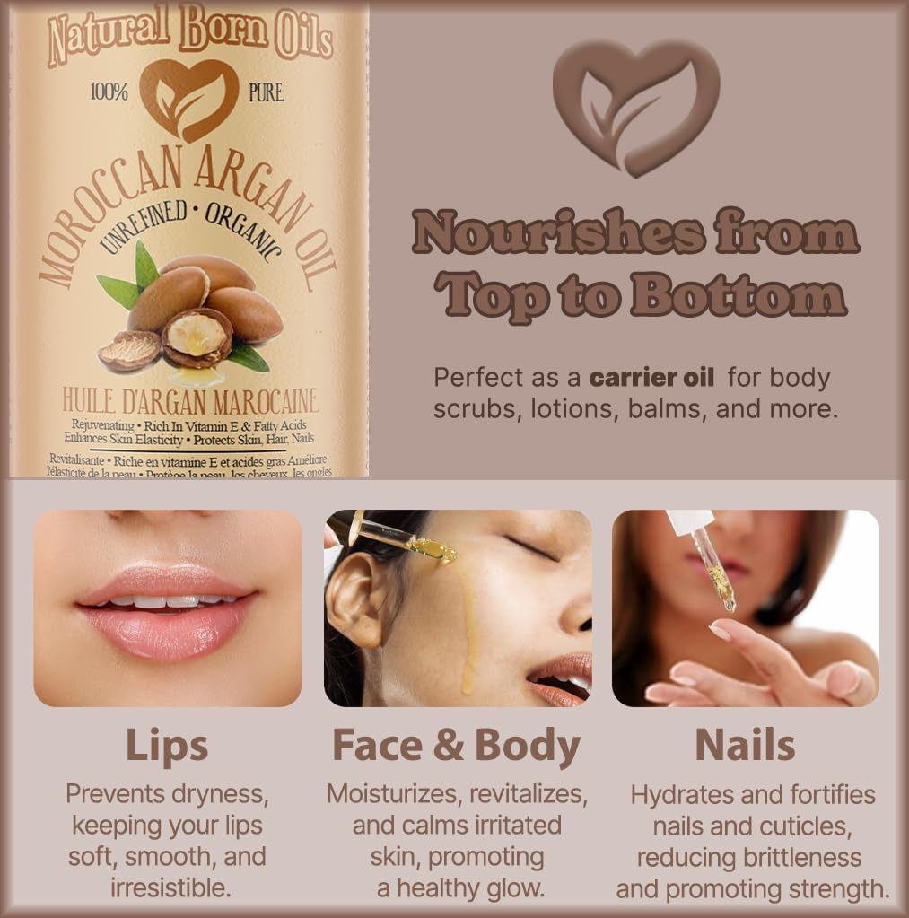8Oz Moroccan Argan Oil, 100% Pure and Natural, Cold-Pressed, Organic - Works Magic on Your Skin and Hair - Includes Pump & Flip Cap image number 1
