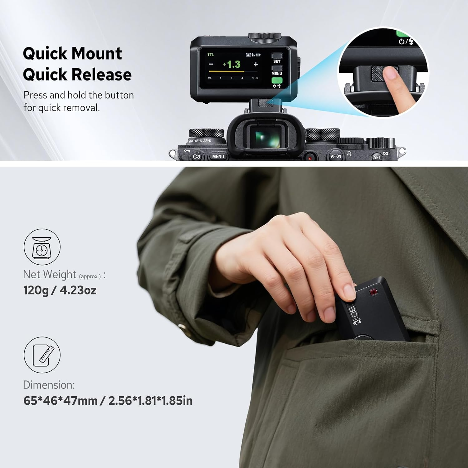 Godox It30Pro S It30 Pro S It30Pros Mini TTL Flash for Sony, 2.4Ghz HSS 1/8000S, Built in Diffuser & Lithium Battery, 1.5S TTL Pocket Flash Speedlite for Sony Camera, 560 Full-Power Flashes (Black) - It30Proc-Silver image number 4