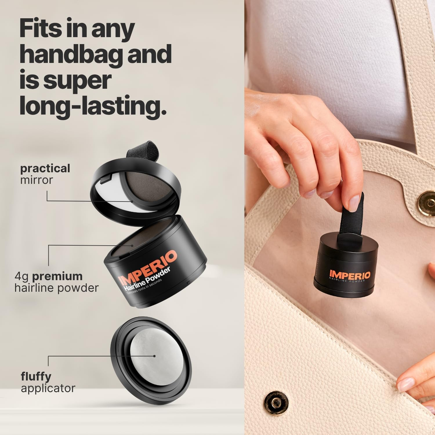 IMPERIO Powder Root Concealer - Hair Thickening for Women and Men, Waterproof Makeup for Concealing Roots - 4 G (Dark Brown) image number 1