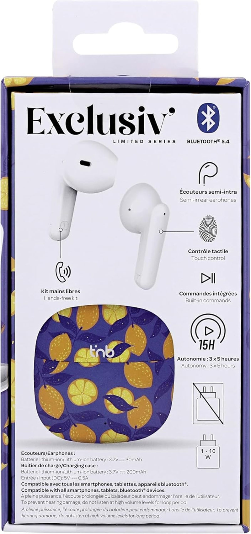 T'Nb Wireless Headphones Exclusive Collection 15 Hours Running Time Fashion Design Touch Control Volume Control Blue Yellow image number 3