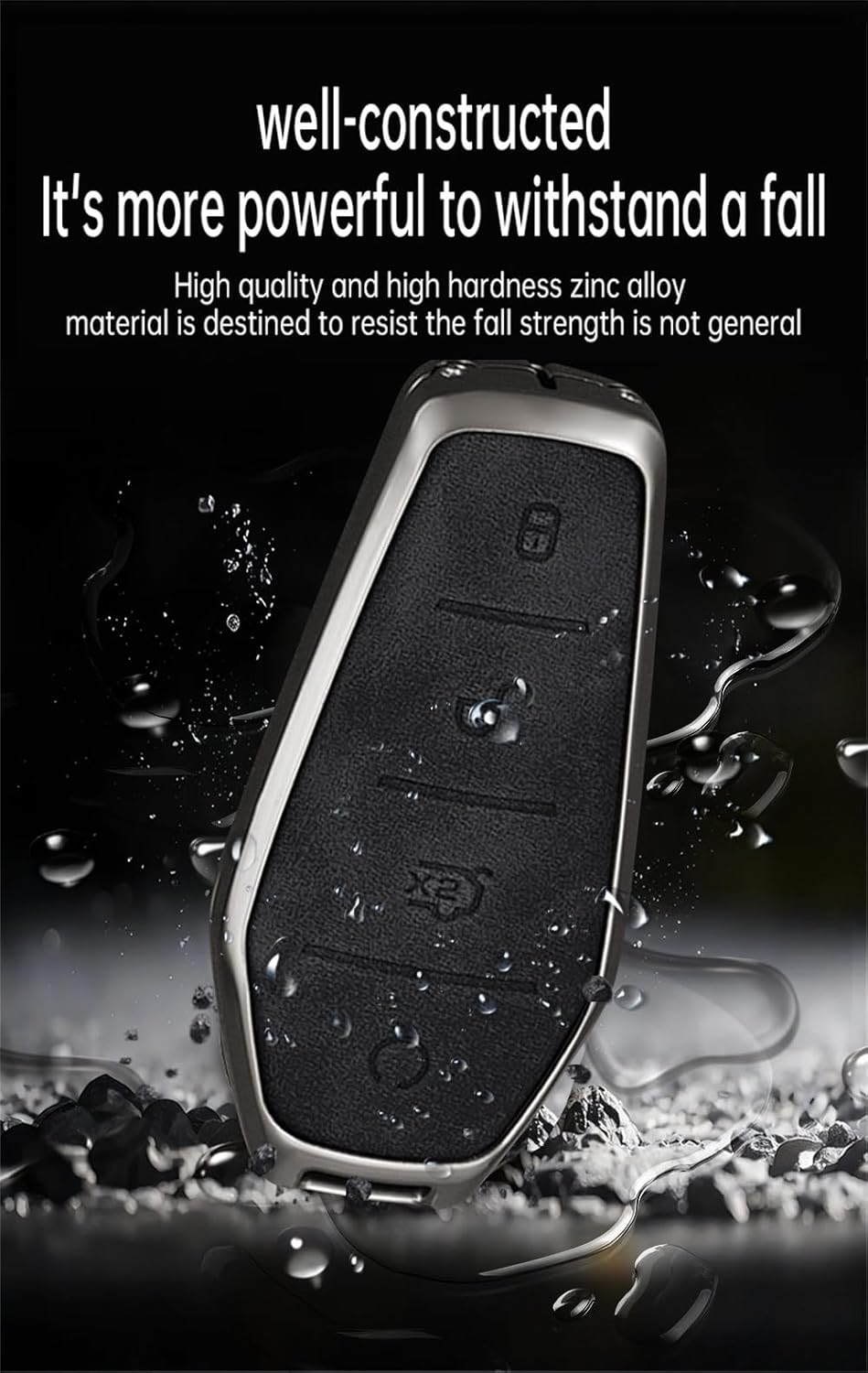 Ontto Metal Leather Key Fob Cover Fit for BYD Dolphin Atto 3 Seal Song plus Qin Tang E2 2021 2022 2023 2024 Smart Key Shell Case Keyring Key Holder Keychain Accessories 3 Buttons image number 2