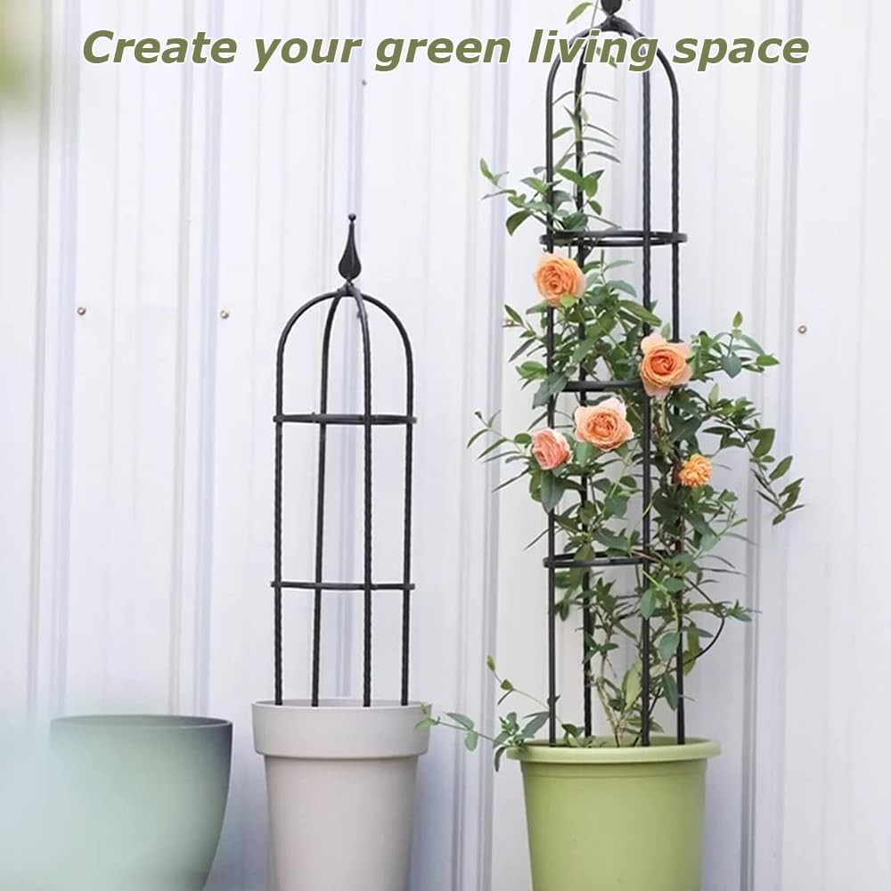 Plant Climbing Tower Frame, Metal Garden Obelisk, Portable Flowers Steel Frame, Coated Metal Plant Cages & Supports, round Garden Trellis for Indoor Flowers, Pots, Vines (Black, 20 * 20 * 90 CM) image number 1