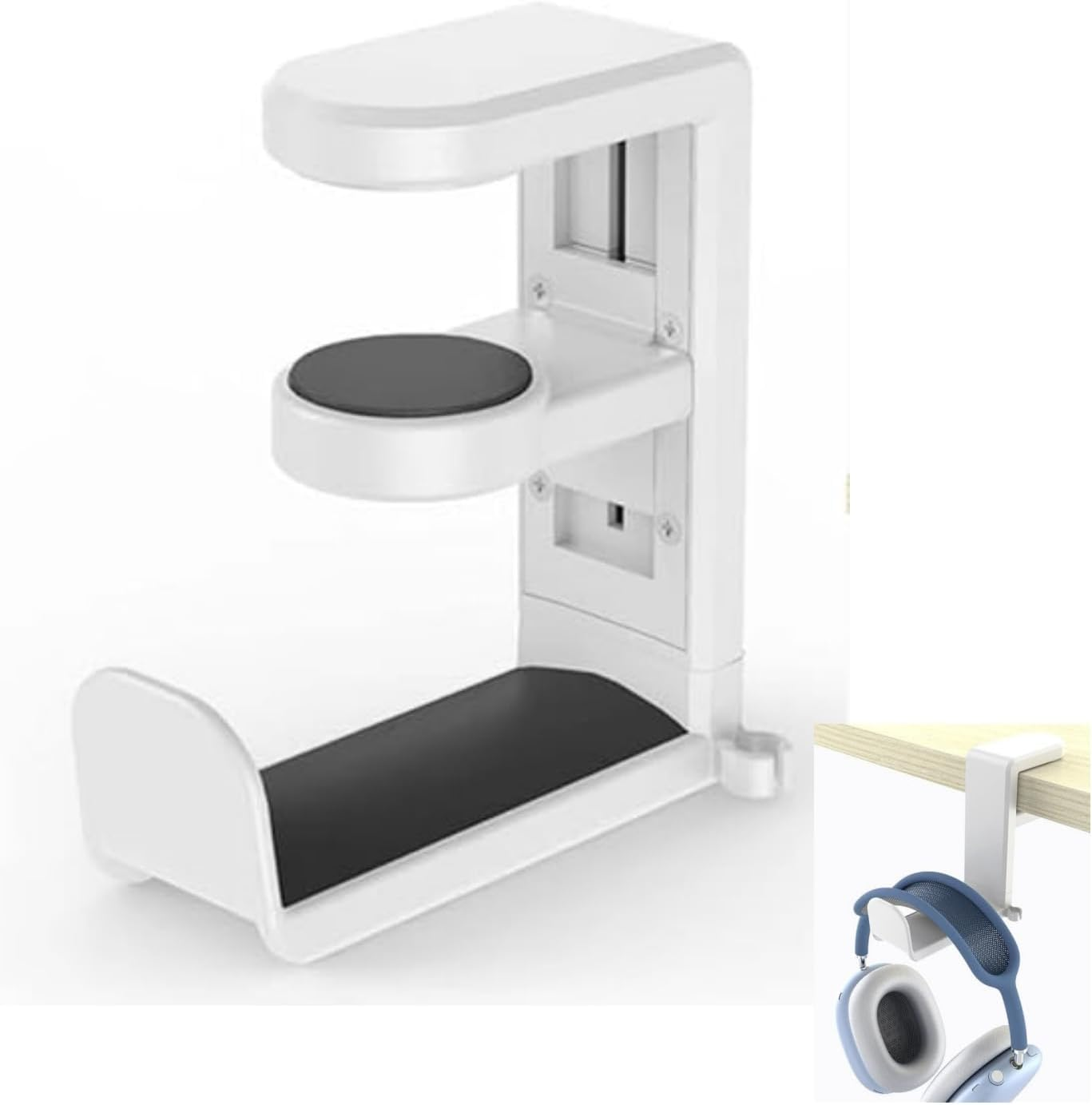 RJDJDLXM 360-Degree Rotating Computer Headset Suspension Stand，With Cable Storage Clip Included,Gaming Headset Holder, Make the Gaming Area or Office Area More Neat and Clean. (White)