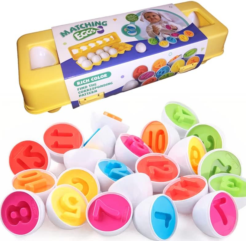 Matching Eggs Color Shape Fruit Number Recognition Sorting Counting Montessori Toys Fine Motor Skill Early Learning Child-Safe Educational Toys for Babies Kids and Toddlers (12 Eggs) (Numbers) image number 5