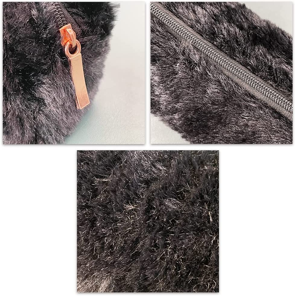 Pencil Cases - Pen Bag Girl Cute Plush Octagonal Pencil Case Makeup Pouch Holder Super Soft Fluffy Faux Fur Barrel Kids Students Stationery Cover Storage Bag for School Office or Home (Black)