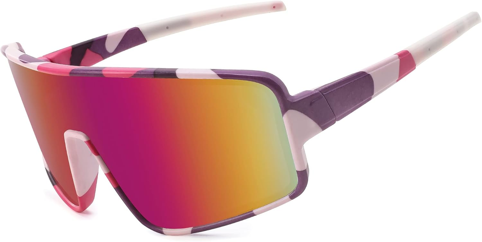FEISEDY Sports Sunglasses Polarized Oversized Shield for Women Men Youth Baseball Cycling Running Outdoor Visor B2988 - Pink Camouflage Frame - Purple Mirrored Lens image number 4