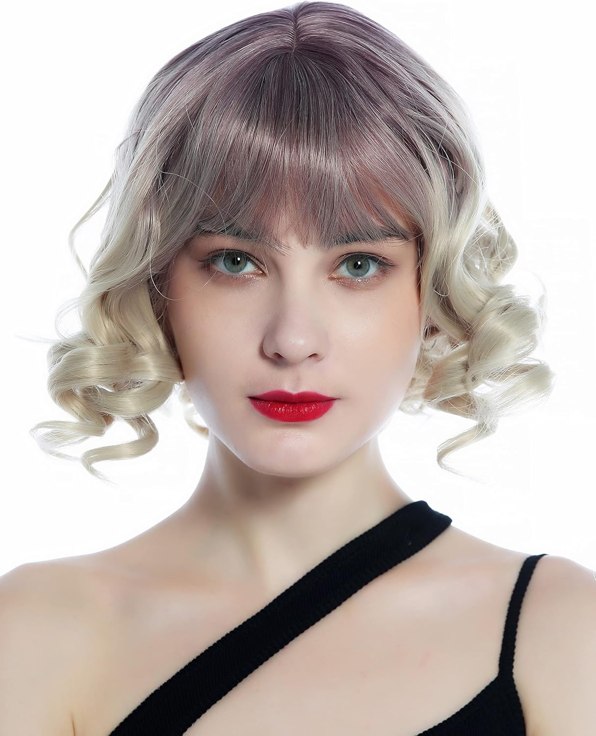 WIG ME up - SZL0832-T-003 Women'S Wig Short Pony Corkscrew Curls Ombre Dark Purple in Light Blonde image number 5