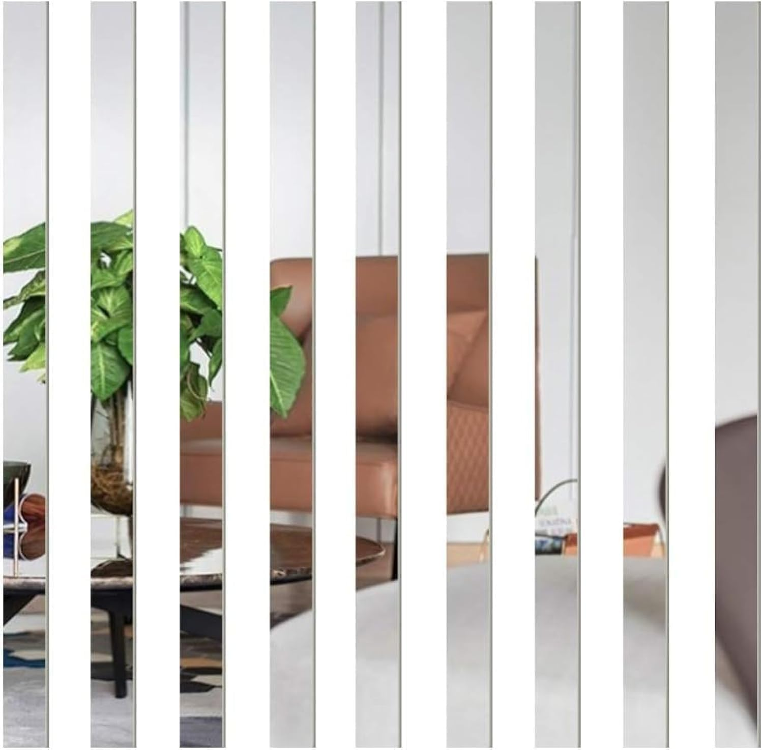 10 Pcs Mirror Wall Stickers Striped Design Mirror Art Tile Decal DIY Self Adhesive Wall Line Border Decals Removable Acrylic Mirror Sheets Wall Sticker Wall Stickers and Murals for Home Decor 5*20Cm image number 1