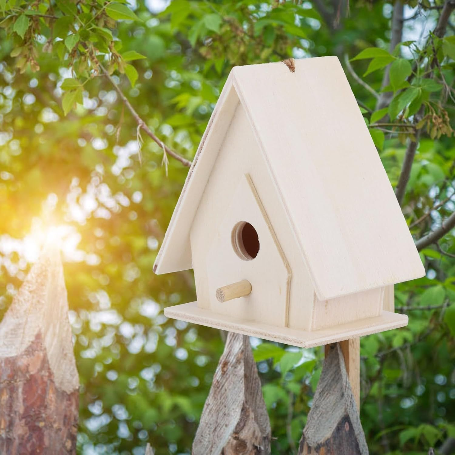 4Pcs Bird House Wooden, Mini Wooden Birdhouse, Outdoors Birdhouse Box for Garden Courtyard Wild Bird Viewin image number 5