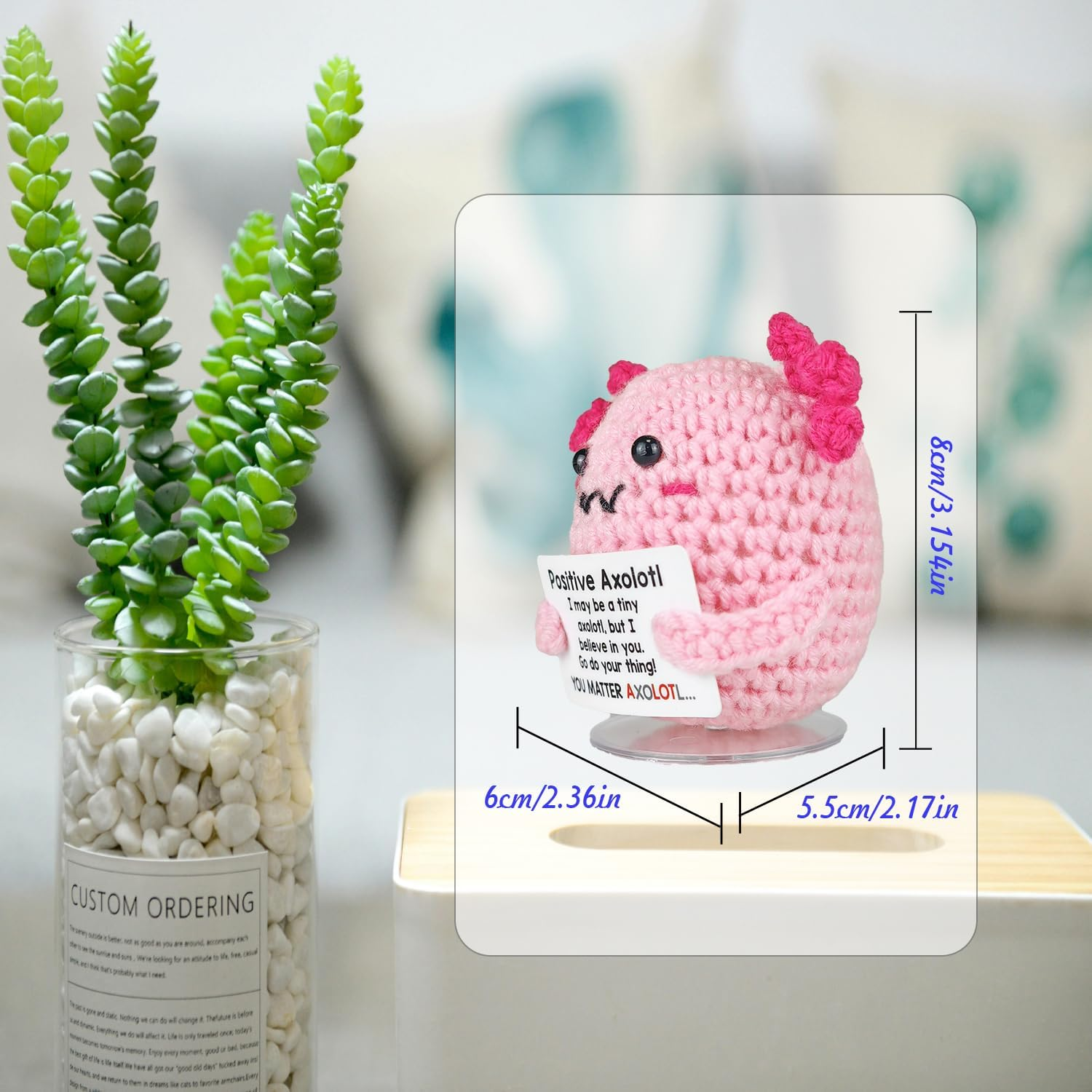 SZMDLX Handmade Crochet Axolotl, Positive Emotional Support Animals Doll Cute Knitted Stuffed Themed Gifts Worry Dolls for Birthdays,Home Office,Party Decorations (Cute Salamander) - Bee image number 2