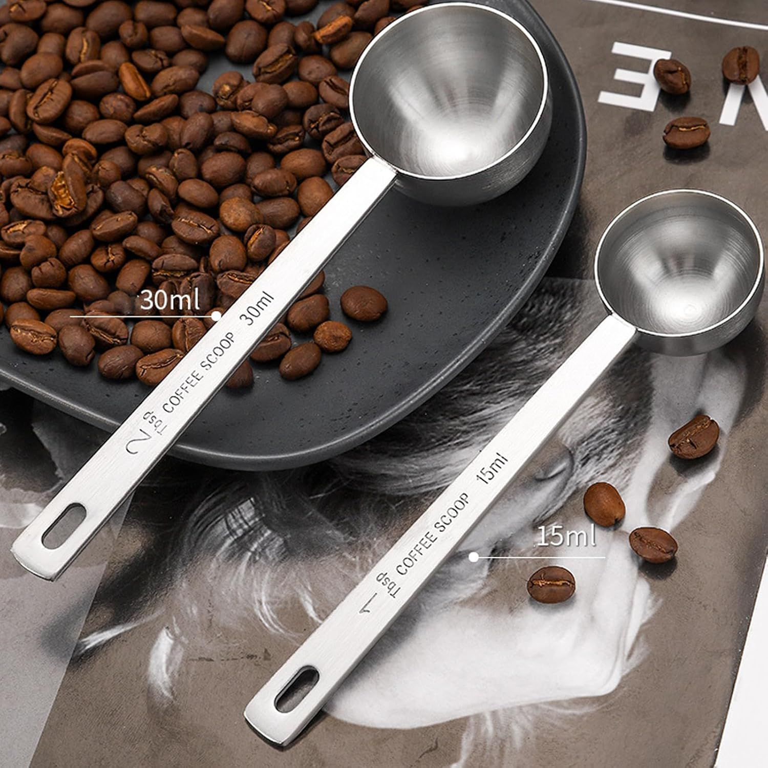 Measuring Spoons, Coffee Scoop Set, 2PCS 15 Ml Stainless Steel Tablespoon Scoops with Long Handle, Measuring Tablespoon for Ground Coffee, Loose Tea,Milk Brewin and Powder image number 5