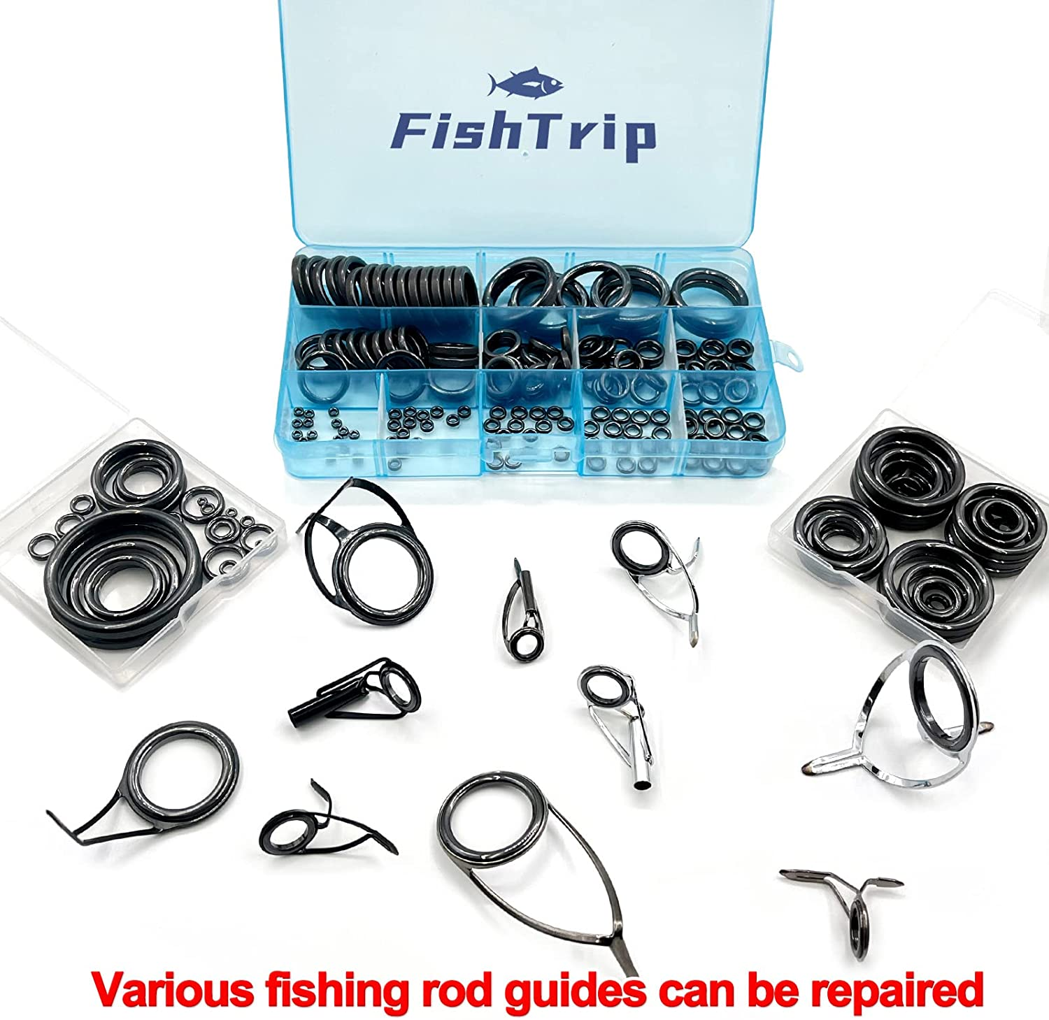 Fishing Rod Eyelet Repair Kit 60Pcs/160Pcs Fishing Rod Repair Kit 12 Sizes Fishing Pole Ceramic Guides Rings Replacement Kit