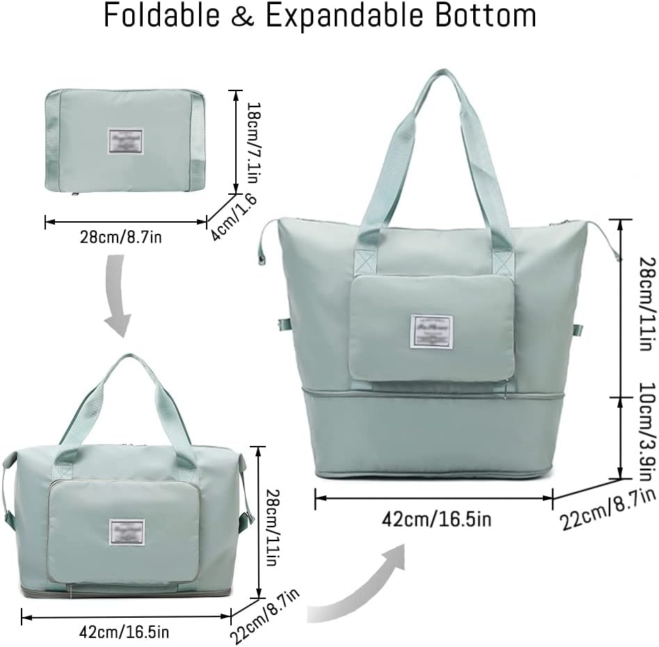 Large Capacity Expandable Travel Duffel Bag, Waterproof Foldable Sports Bag, Portable Luggage Carry Bag for Travel, Gym, Overnight, Shopping, Weekends, Camping (Green) image number 4