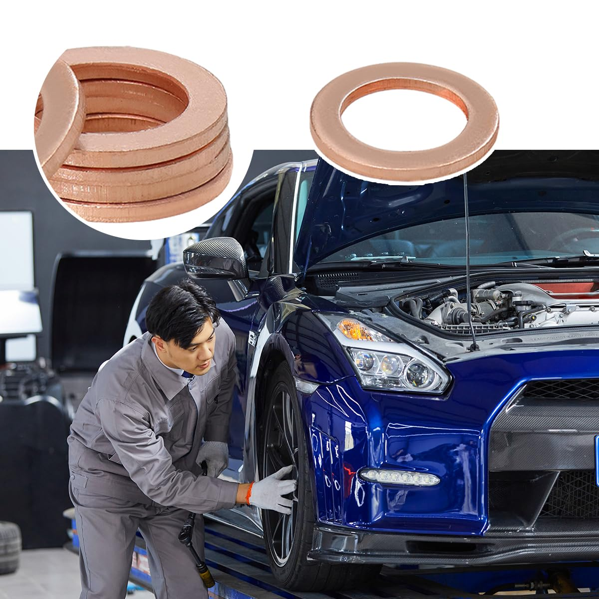 Povtii 15PCS Oil Drain Plug Gasket, 14Mm Copper Oil Crush Washer Compatible with OEM PN Part 007603-014106, Car Accessories for Oil Drain Plug Washer Gaskets Seals Replacement