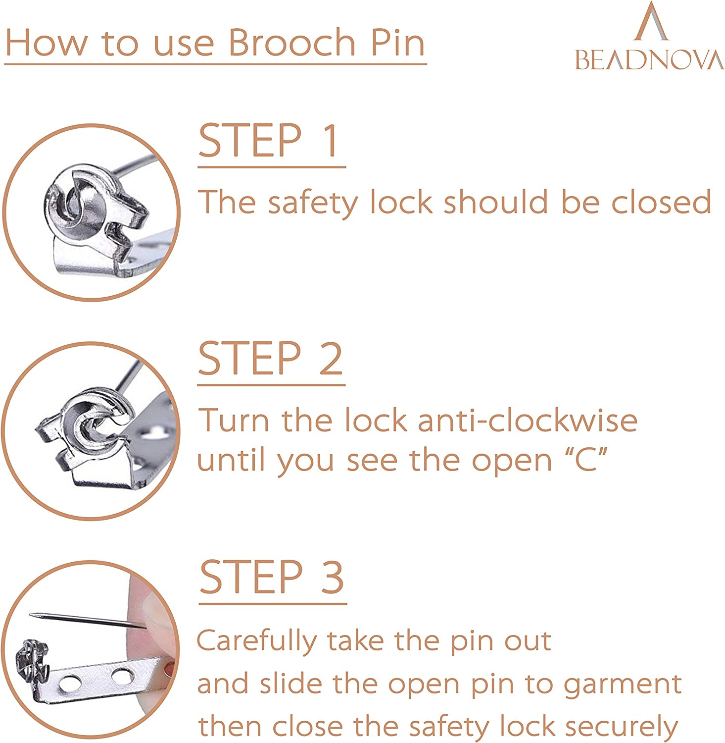 BEADNOVA Brooch Pin Backs Bar Pin Back Clasp Silver Tone Brooch Pinbacks with Safety Locking for Craft Name Badge (100Pcs)