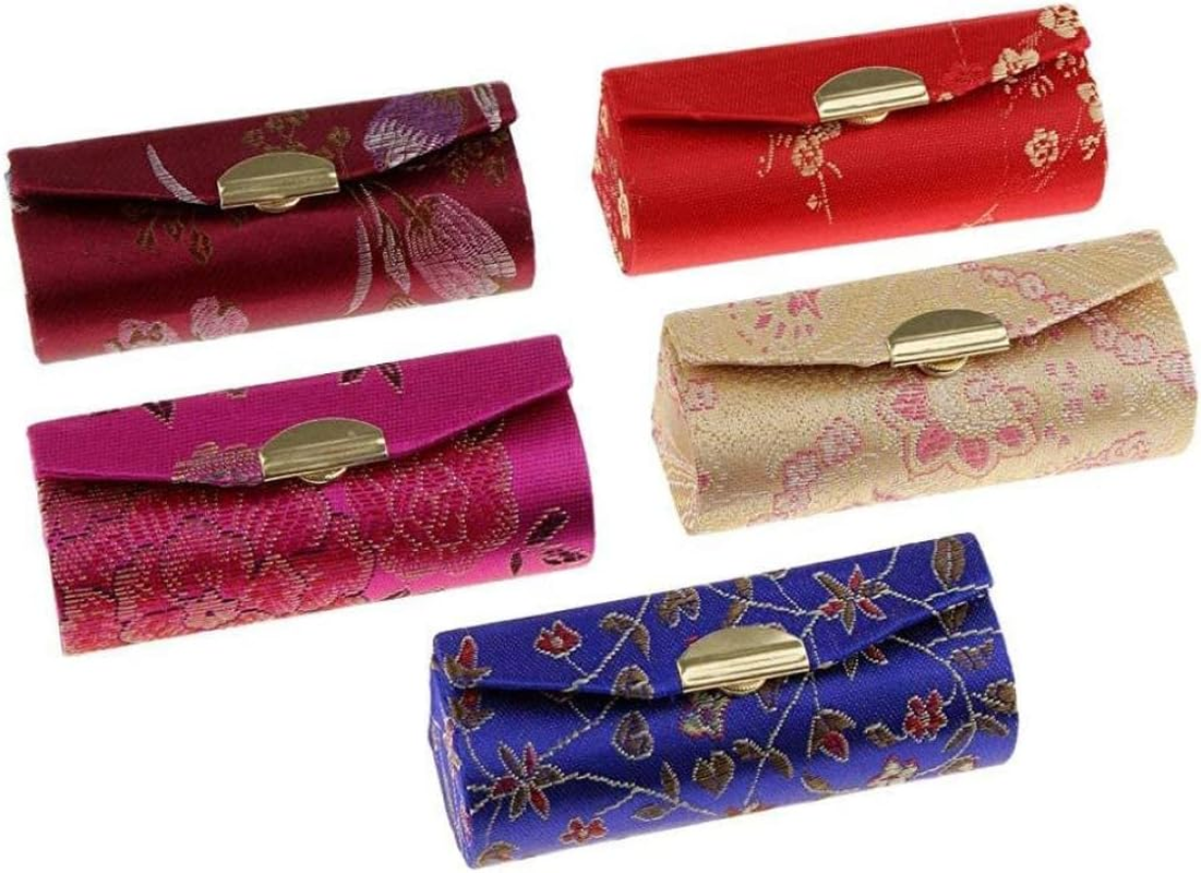 Portable Lipstick Case Chinese Style Floral Lip Balm Organiser with Makeup Mirror 5PCS Lipstick Case with Mirror Portable Lipstick Holders Mini Makeup Mirror Lip Balm Holder