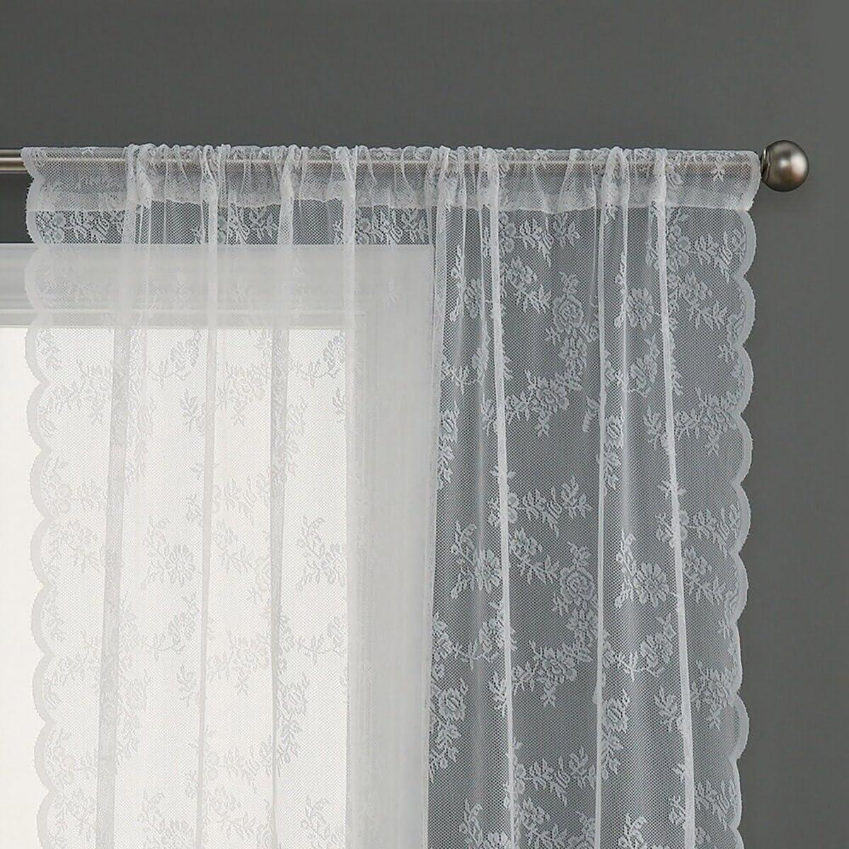 AIMALL Elegant White Lace Curtains, Punch-Free, Rod-Wearing Design, Ideal for Bedroom and Bay Windows image number 6