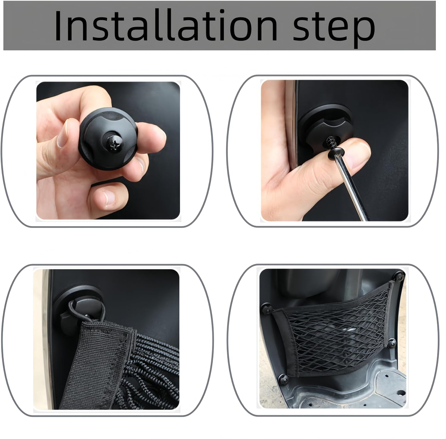 Ai-Oumleef Pack of 2 Car Luggage Net,Double Layer Elastic Storage Net,Stretchable Small Cargo Net,For Trunk Boats Home Storage Stretchable Mesh Pocket Net with 8 Mounting Screws and Hooks(25 X 45 Cm) image number 4