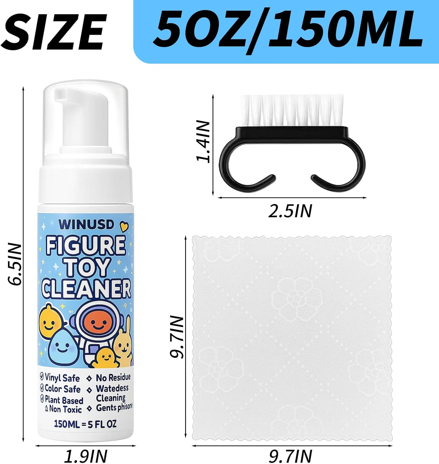Figure & Plush Toy Cleaner - 5Oz Foam Spray for Stuffed Animals & Soft Dolls with Brush & Cloth | No Rinse, Zero Residue, Color-Safe| Safe for Delicate Fabrics & Pets, for Plush Lovers