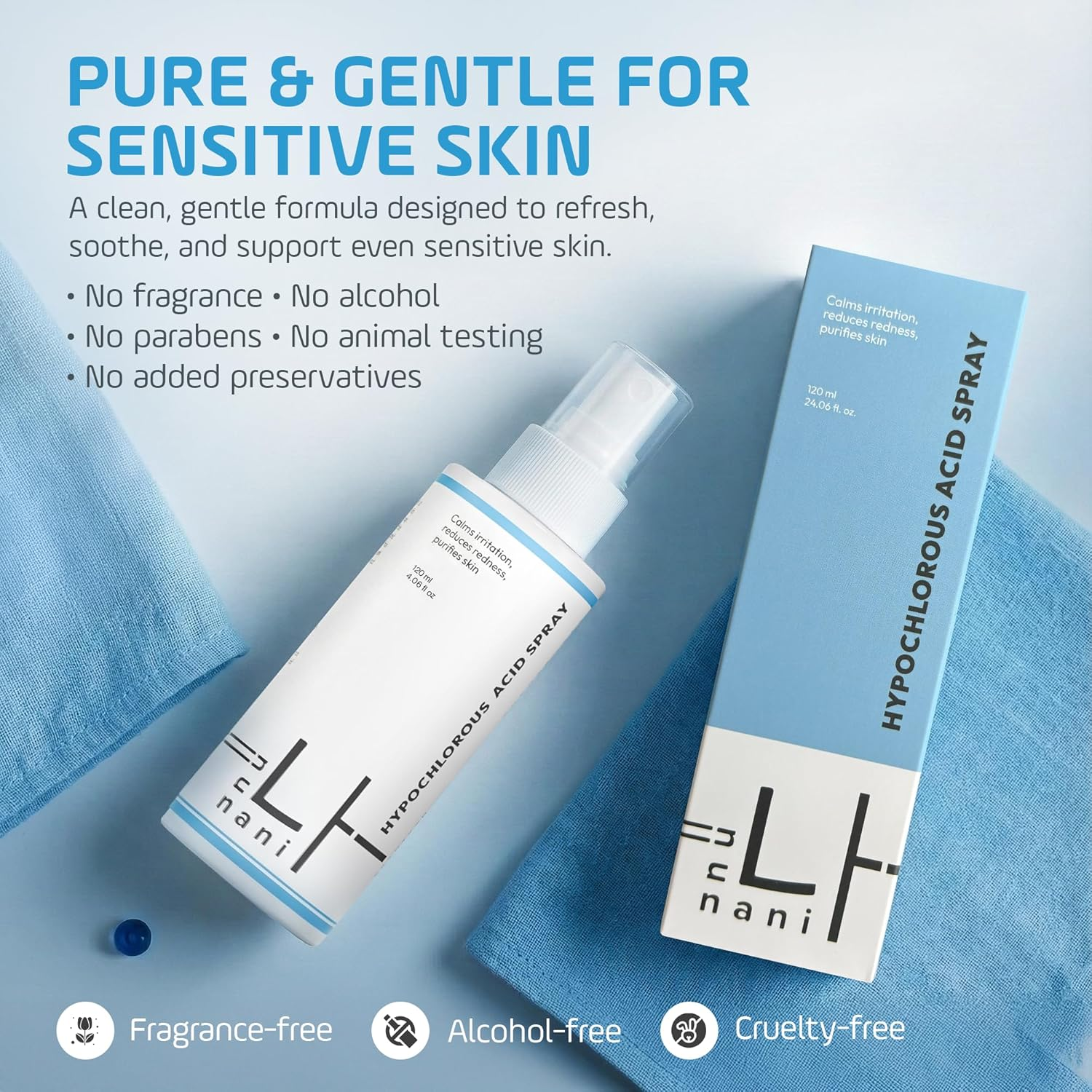 Hypochlorous Acid Facial Spray | Hocl Hydrating Skin Mist for Sensitive & Redness Prone Skin | Soothing Face Toner Alternative, Daily Refresh & Post Workout Mist 60Ml