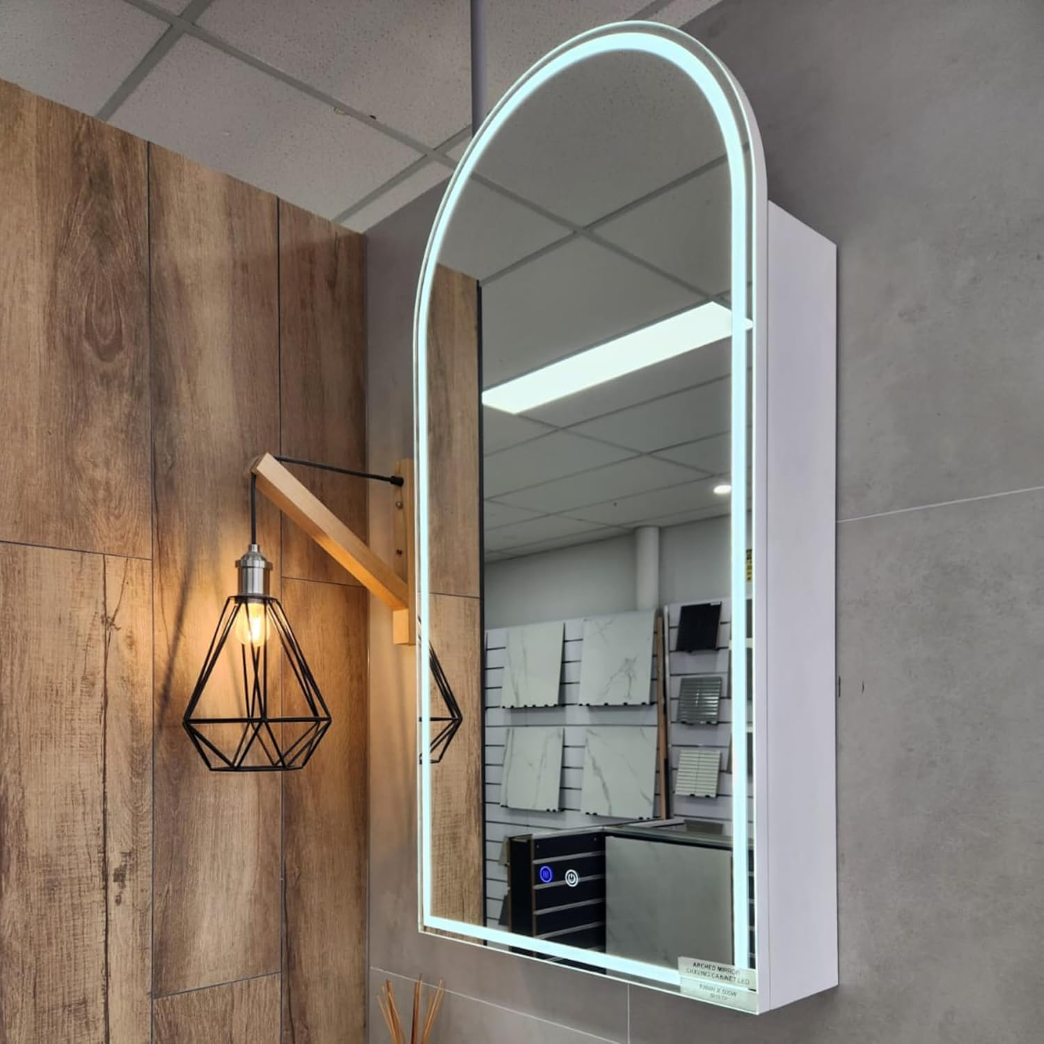 Arch LED Shaving Cabinet Mirror, 50Cm X 100Cm, Frameless, 3-Colour Adjustable Temperature, Soft Close, Dimmable Light, Antifog/Demister, Semi-Recessable image number 6