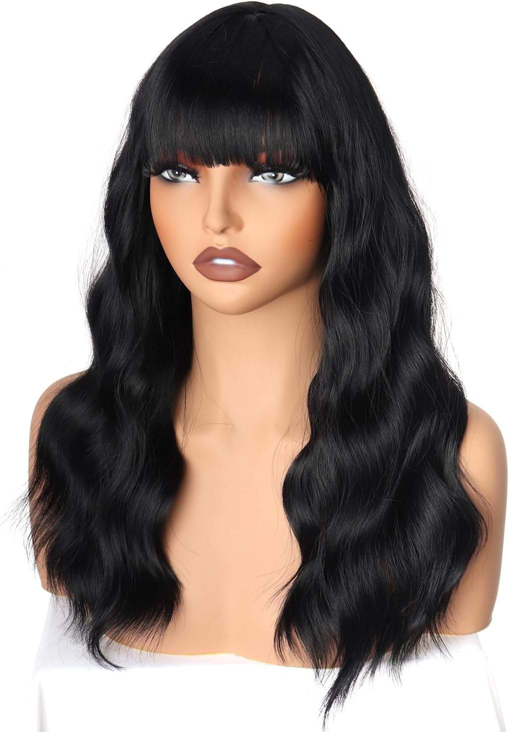 PORSMEER Women'S Wig Medium Length Wavy Wigs Black with Bangs for Women, Natural Curly Synthetic Hair Wig, Everyday Anime Cosplay Costume Party Halloween Carnival, Black Wig 45 Cm - Blonde Ombre image number 6