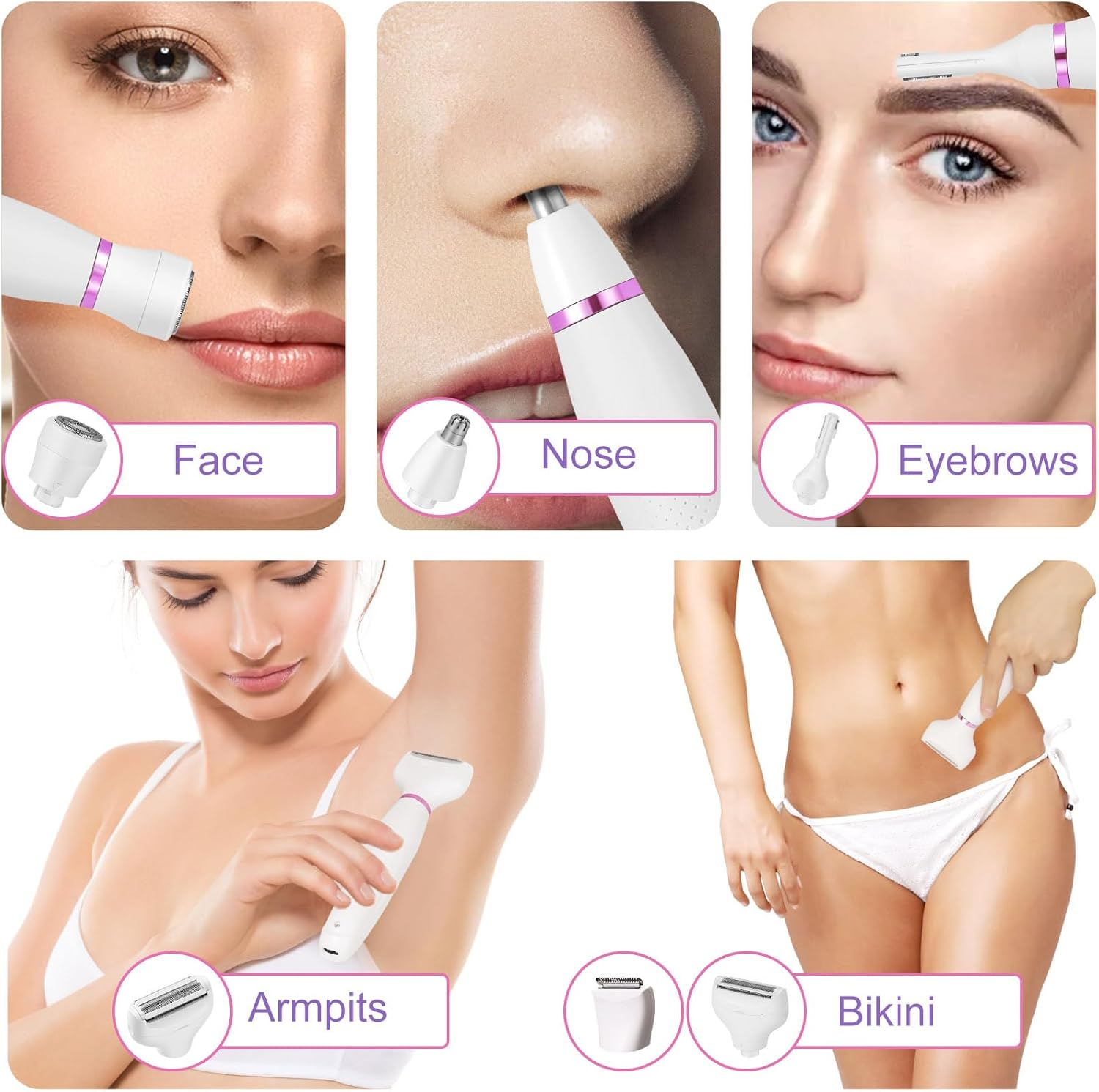 Bikini Trimmer for Women, Pubic Hair, 5-In-1 Electric Women'S Razor Trimmer for Bikini Area, Armpit, Armpit, Armpit, Body, Facial Hair and Eyebrows, Eletctric Razor, Rechargeable Waterproof image number 6