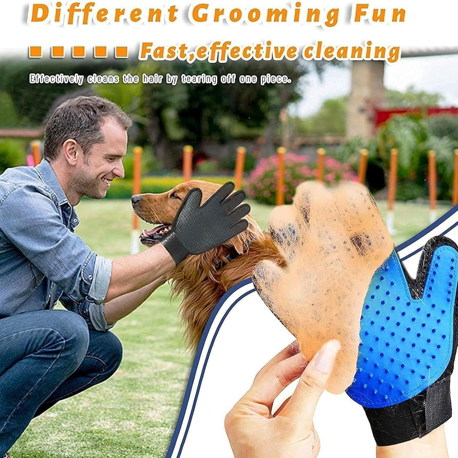 Pet Grooming Glove,Pet Hair Remover,Cat Brush, a Pair of Soft Pet Grooming Silicone Gloves,For All Pet Hair Removal and Bath Needs(Blue) image number 4