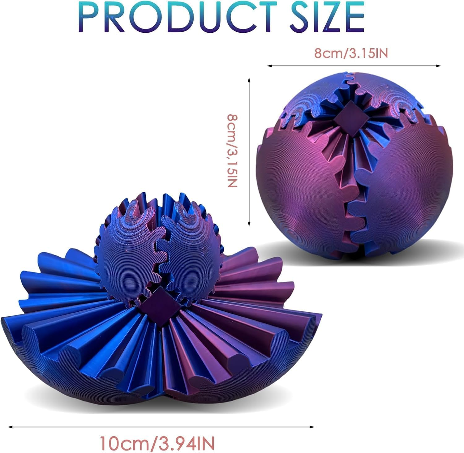 Gear Ball - 3D Printed Gear Ball Spin Ball or Cube Fidget Toy, Gear Sphere, Gear Ball Fidget Toy, Stress Ball, Gearsphere Desk Toy, Fidget Ball, Gear Toy for Stress and Anxiety Relaxing (D) image number 1