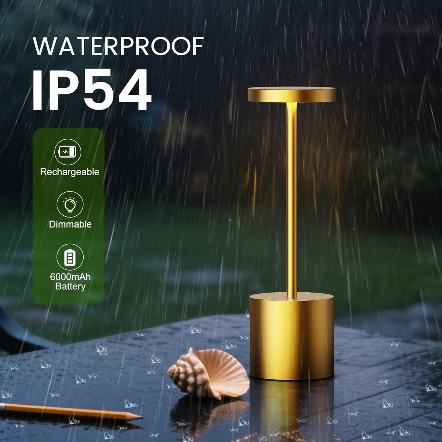 SAKRINGT 2 Pack Cordless Table Lamp Rechargeable, 5000Mah Battery Operated Portable Table Light,Dimming LED Table Lamp for Restaurant/Patio/Outdoor(Gold) - Bamboo image number 5