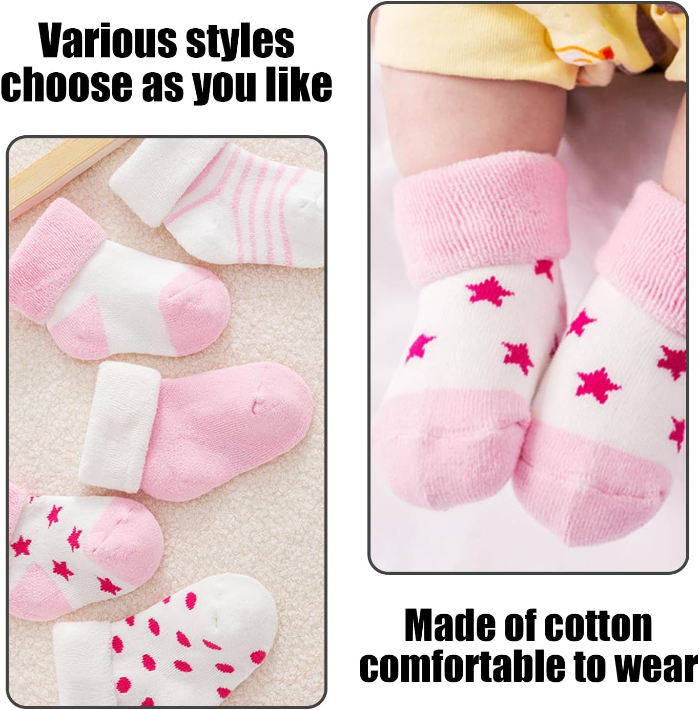 KSBBHDS 5 Pairs Baby Socks, Newborn Socks for 0-6 Months, Medium Calf, Thickened Thermal, Deodorant & Antibacterial, Pink, 6-12 Months, Girls image number 4