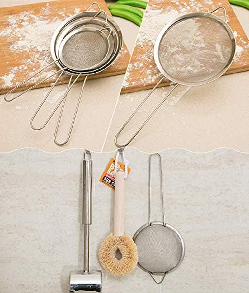 Set of 3 Stainless Steel Mesh Strainer Colander Sieve with Handle - Small, Medium and Large - Ideal for Straining Quinoa, Spaghetti, Yogurt, Tea and More