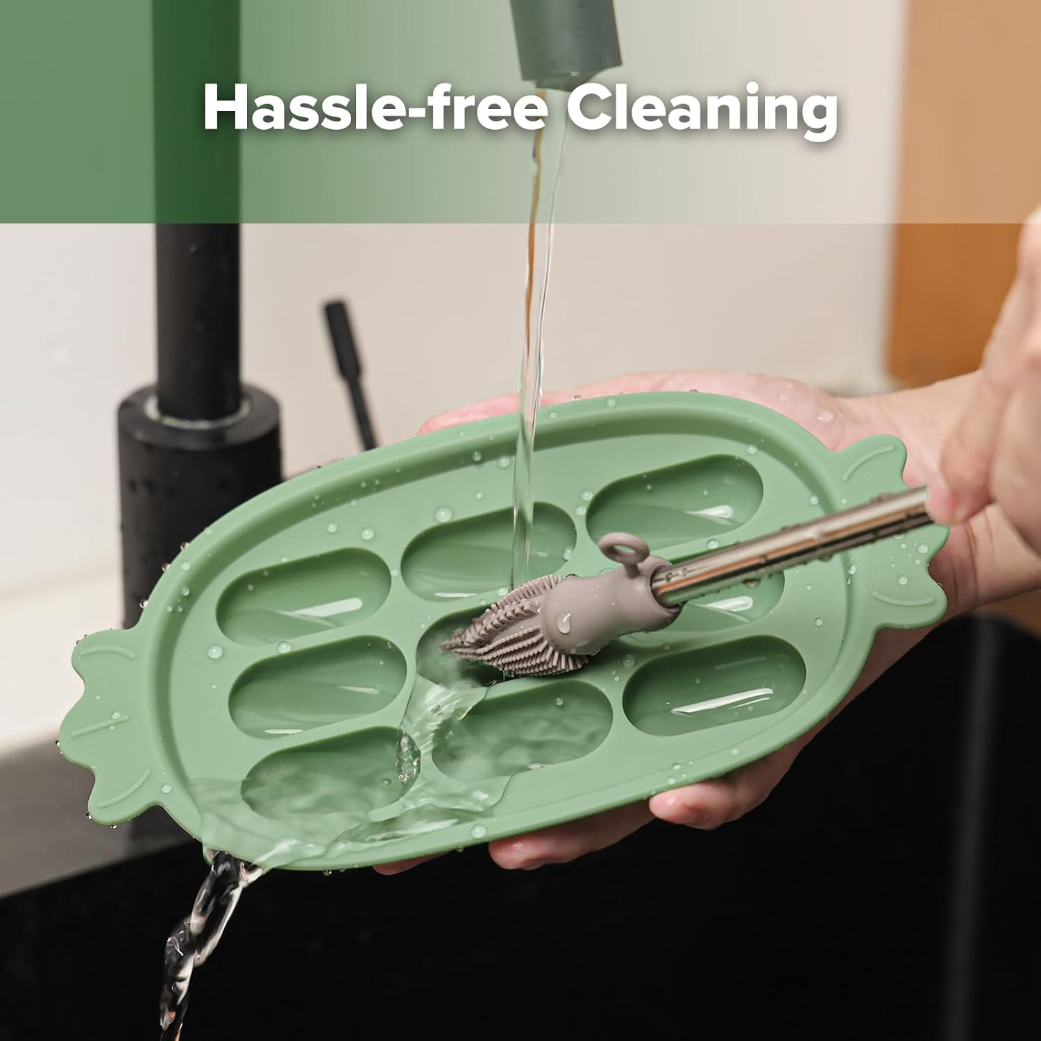 Haakaa Baby Popsicle Mold - Baby Food Maker & Breastmilk Teething Freezer Tray - BPA Free Silicone-Green image number 3