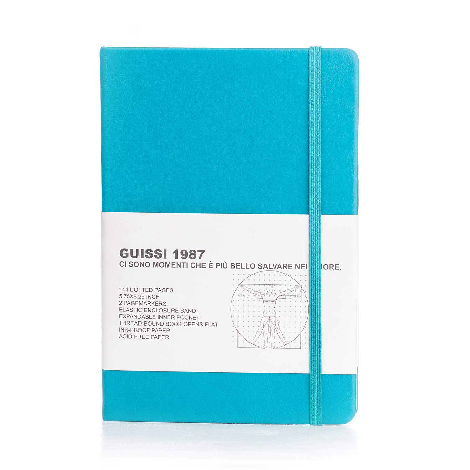 Guissi Classic Dotted Grid Bullet Notebook Journal Dot Hard Cover A5 Premium 80Gsm Thick Acid-Free Paper with Fine Inner Pocket Faux Leather Office School Supplies 144 Pages Designed in Florence image number 4
