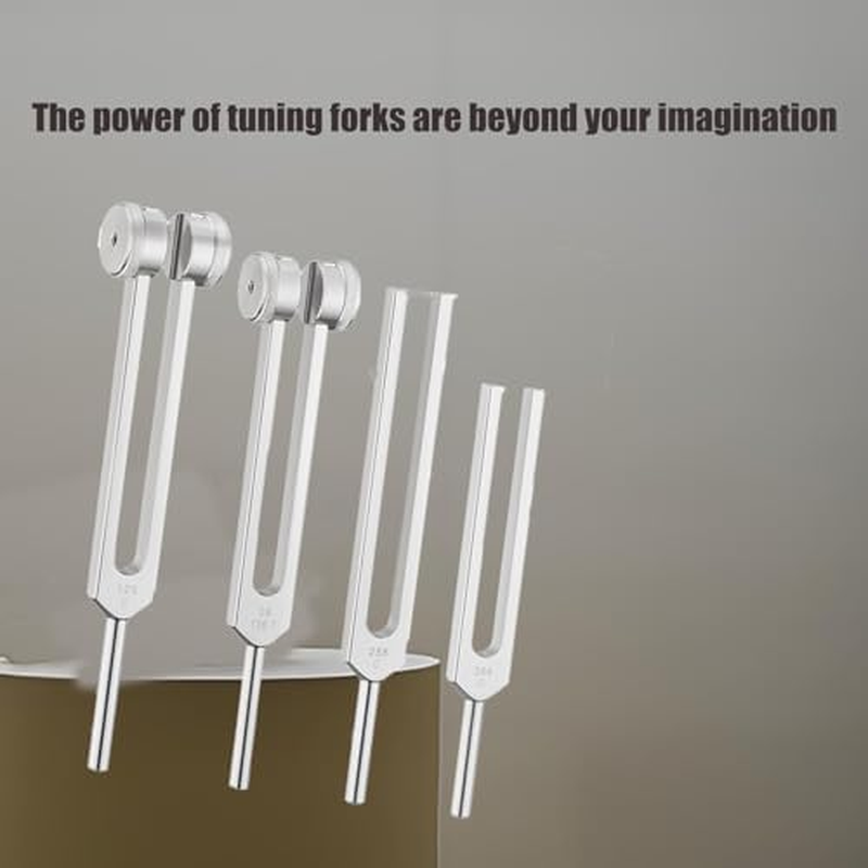 Tuning Forks, 4Pcs Tuning Fork Set Om136.1Hz, C128Hz, C256Hz, 384Hz with Wooden Base and Reflex Hammer Set for Healing, Sound Vibration, Yoga Teacher image number 2