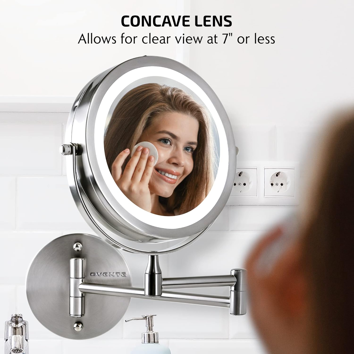 Ovente Wall Mount Make up Mirror, LED Lighted, 1X/10X Magnification, 7.0 Inch, Nickel Brushed (MFW70BR) image number 4