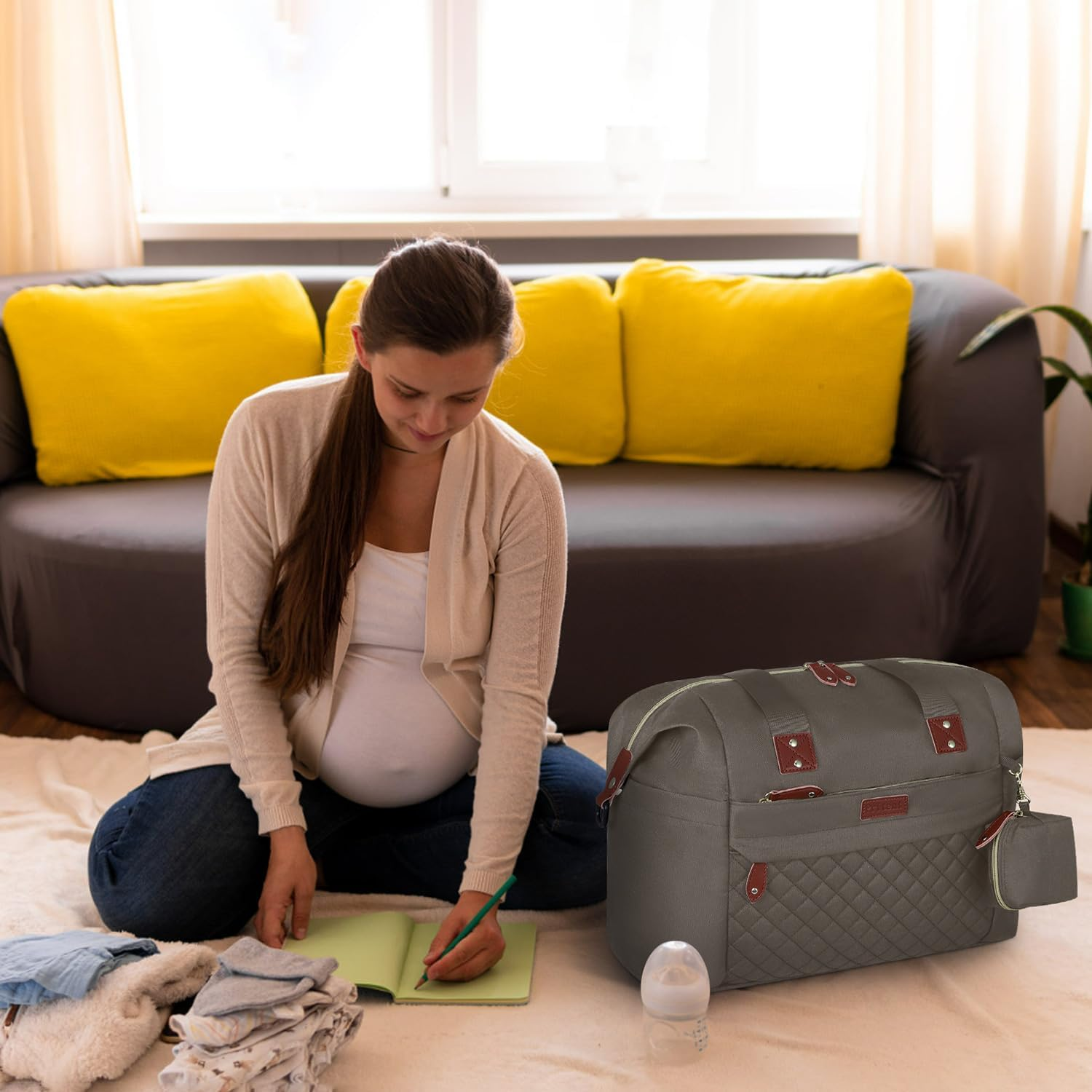 Pritent Diaper Bag Tote - Diaper Baby Bags, Waterproof Large Mommy Bag Maternity Bag Travel Baby Bag for Mom and Dad - Khaki image number 4